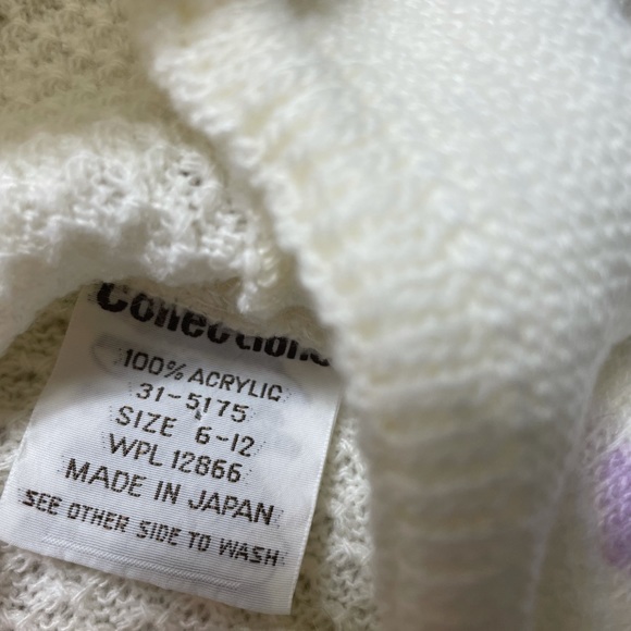 Vintage Baby Cream Knit Sweater And Pant Set Purple And Punk Hearts Sz 6-12 Mon - Picture 9 of 9